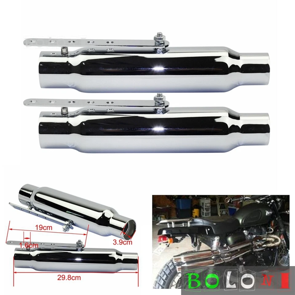 Tubos de escape cortos universales cromados de 12" para Harley Honda BMW Café Racer Bobber Foto 2 de 4