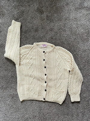 RARE- O'CONNELL 100% Wool Ireland Hand Cable Knit Cardigan