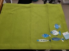 Now Designs Placemats Set of 6 Second Spin Recycled Cotton Green  Fish