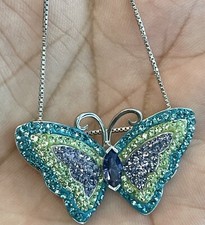 Sterling Silver Rhinestones Butterfly Pendant Necklace R48