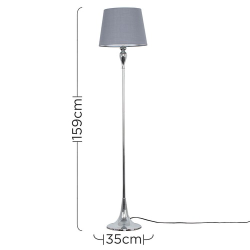 Tall Standard Floor Lamp Living Room Standing Light Chrome Tapered Fabric Shade - Picture 38 of 67