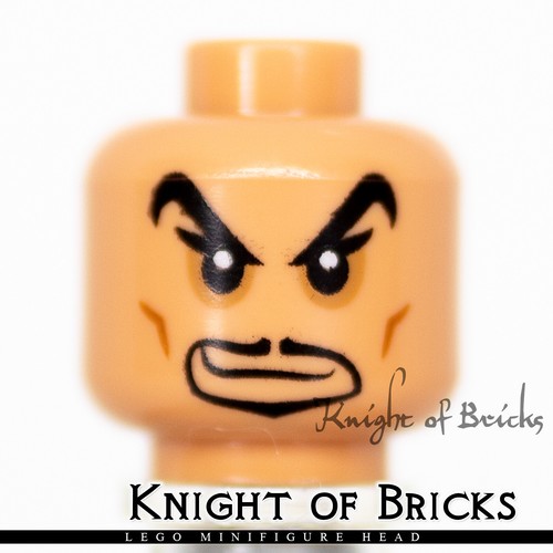 LEGO Minifigure Head FLESH Male Dual Black Goatee Beard Passive / Crooked Smirk - Picture 2 of 4