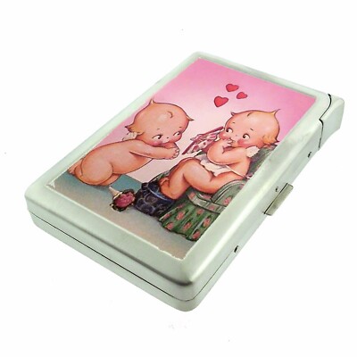 Vintage Heart Valentine Cherub Image Cigarette Case w/lighter ID Holder  Wallet