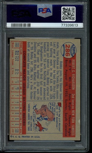 1957 Topps #286 Bobby Richardson (R) - PSA 5 **CENTERED** - Picture 2 of 2