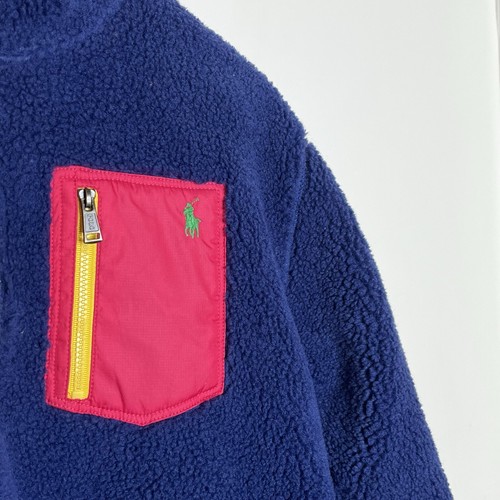 Polo Ralph Lauren Sherpa Fleece 1/2 Zip Pullover Jacket Blue Youth L 12/14 Girls - Picture 2 of 9