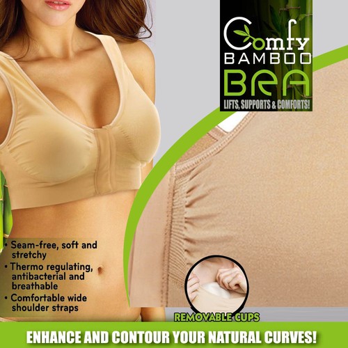 Bamboo Bra Seamles Breathable Viscos Stretch Nude Closin Front L/XL - Picture 4 of 6