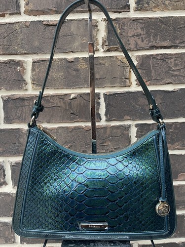 NWT $325 BRAHMIN ESME LEATHER SHOULDER BAG Evergreen Kalopsia snake emboss green