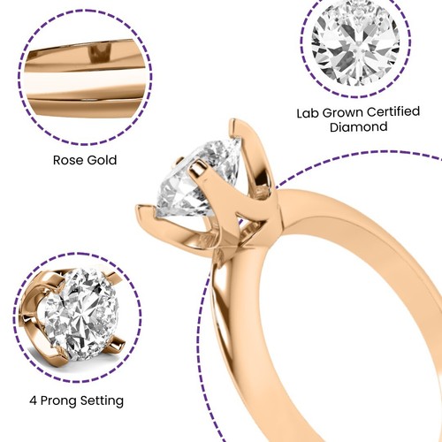 3Ct D VS1 Diamond Engagement Rings IGI Certified Round Lab Grown 18K Rose Gold 7 - Picture 2 of 4
