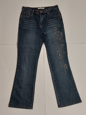 Adolfo Women's Whisker Faded Beaded Embroidery Accents Flare Legs Size 10