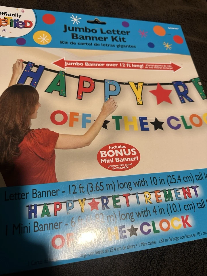 Decorações de festa de aposentadoria kit de banner carta jumbo oficialmente aposentado pendurado - Imagem 4 de 4