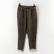 FLAX Dark Gray Linen Pants Drawstring Lagenlook Waist Pull On Pant Sz Small EUC