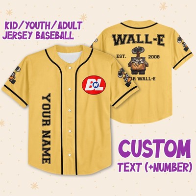 Personalized Disney Pixar WALL-E Vintage Characters Custom Kids Baseball Jersey