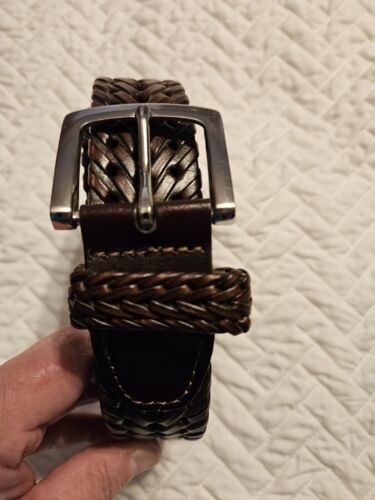 Men's Faux Leather Brown Braided Belt Silvertone Buckle Size 46-48 NWOT - Picture 1 of 5