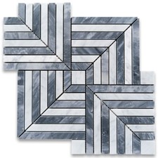 C7K7XH Carrara White Bardiglio Gray Marble Maze Square Weave Mosaic Tile