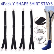 4Pack Y-SHAPE RUGGED DESIGN SHIRT STAYS, BLACK, EXTRA COMFORTABLE MILITARY GRADE