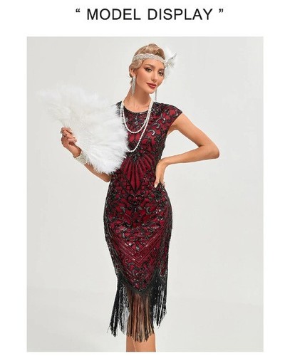 30S Flapper Dresses 1920s Vintage Dress Summer Fringe Beaded Great Gatsby Party - Picture 17 of 28