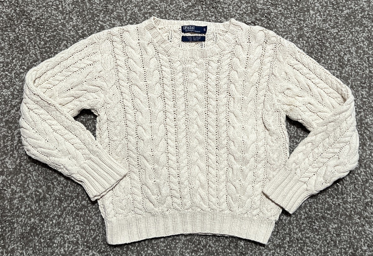 POLO by RALPH LAUREN Size 5 Cream Sweater Chunky Cable Knit Cotton