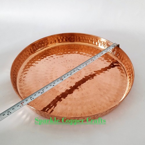 12 inch Handmade Hammered Design Food Serving Pure Water serving Copper Tray - Picture 5 of 7