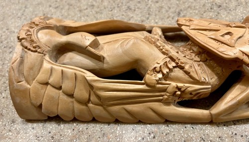 Hand Carved Wood Hindu Goddess Saraswati Figure Four Hands of Learning 12" Tall - Picture 10 of 23