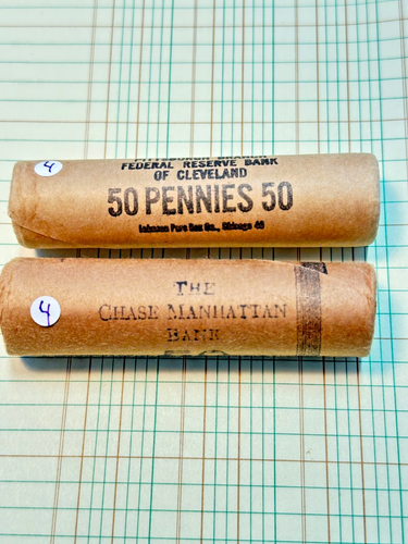 2 1955 P (OBW) Original Bank Wrapped Penny Rolls