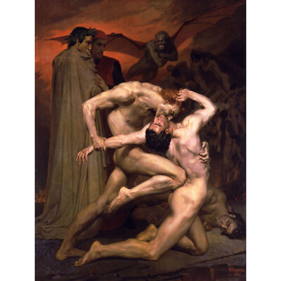 WILLIAM ADOLPHE BOUGUEREAU DANTE VIRGIL IN DER HÖLLE ALTE KUNST GEMÄLDE DRUCK 12x16 inkl.