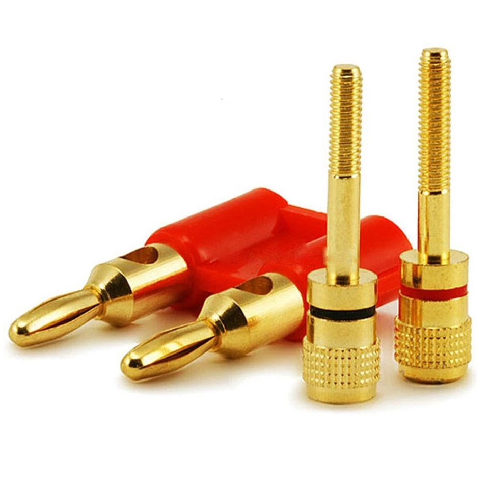 8 Pcs Dual Banana Plug Connector Audio Speaker Wire Cable 3/4" Spaced Gold Red - Image 2 of 3