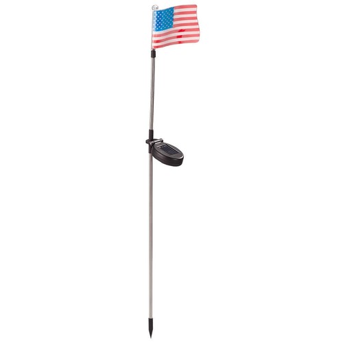 Solar Powered Lighted American Flag Cemetery Memorial Garden Stake 34.5" Tall - Picture 3 of 4