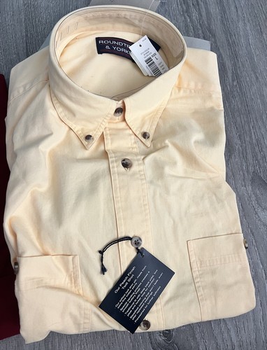 Roundtree & Yorke Mens Dress Shirt Size Large Yellow Button Up Short Sleeve Long - Picture 4 of 7
