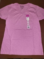 Gildan Ladies V-Neck Semi-Fitted T-Shirt Heather Radiant Orchid Pink size Medium