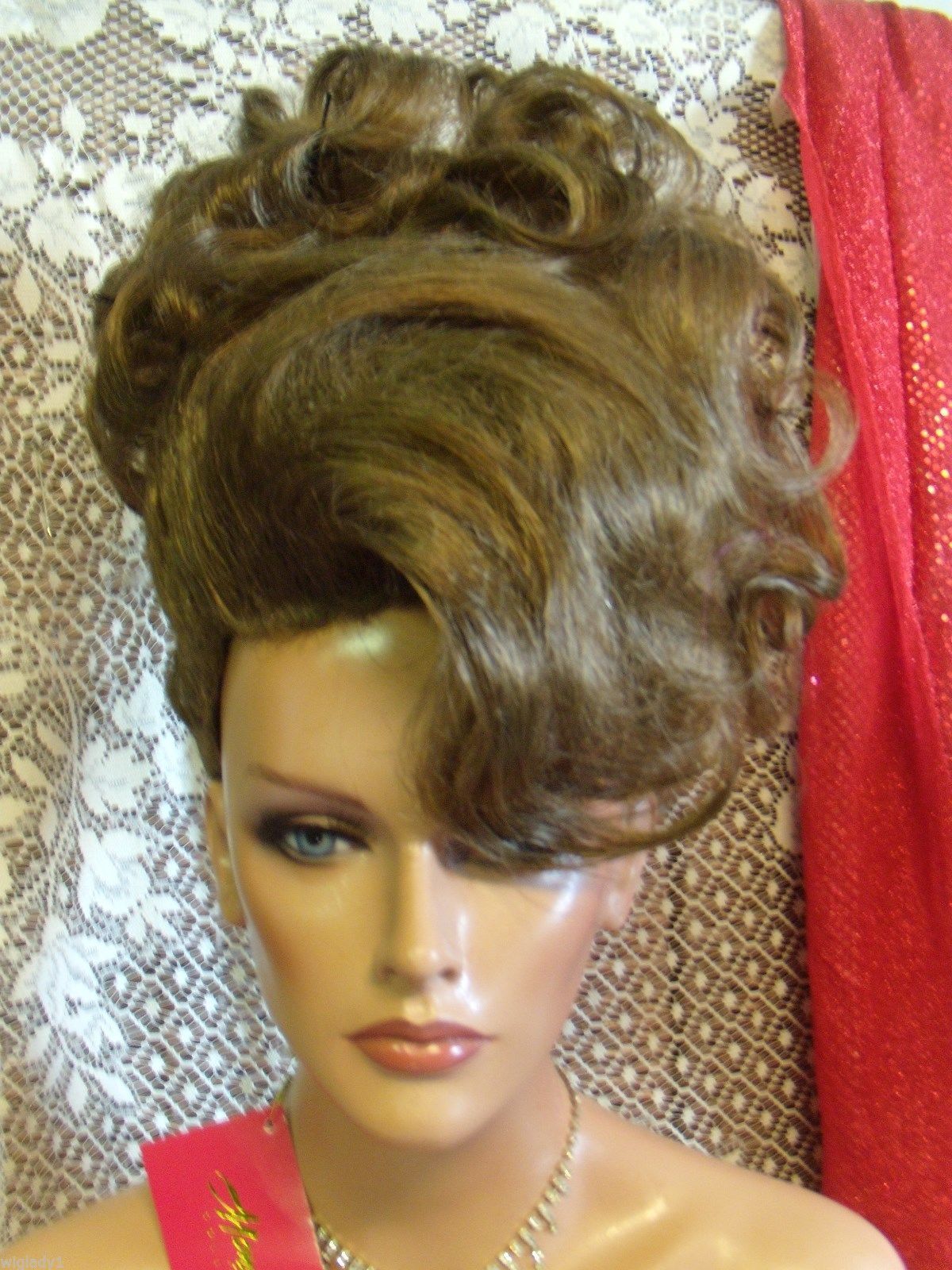 VEGAS GIRL WIGS CLASSIC ELEGANT FRENCH TWIST UP DO RICH BROWN SWOOP SO
