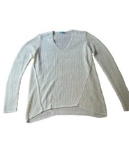 J. McLaughlin Cream V-Neck Open Stitch Long Sleeve Knit Sweater Size Large
