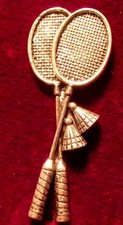 Quality  Pewter Badminton Raquets Shuttlecock  Brooch Pin  Signed