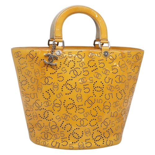 Chanel Cc No.5 Shopping Tote Perforated Patent Yellow Patent_Leather Bag - Picture 1 of 21