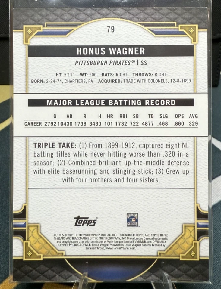 Honus Wagner 2022 Topps Triple Threads Ámbar/199 #79 Salón de la fama (1er en impresión) Foto 2 de 2