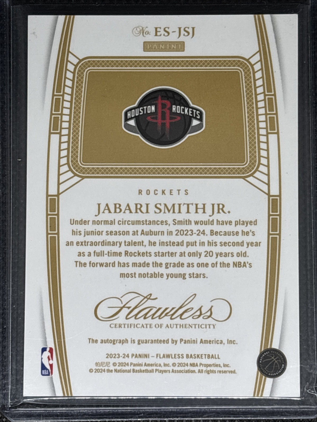 2023-24 Panini Flawless Jabari Smith Jr Excellence Auto Silver #ES-JSJ /25 Rocke view 2