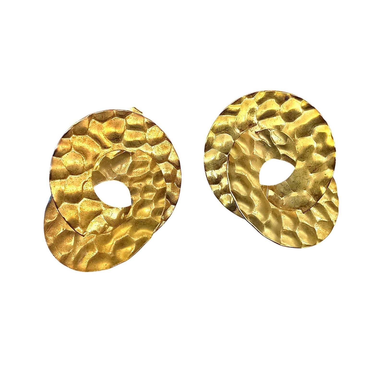 Vintage Hammered Interlocking Rings Earrings Dime… - image 2