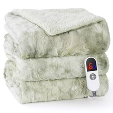 Heated Blanket 72"X84" Faux Fur & Sherpa 6 Heat Levels 10H Timer Tie-Dye Green