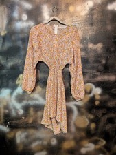 No Comment Floral Cutout Dress Large Y2K Boho Cottagecore Long Sleeve Midi Geo
