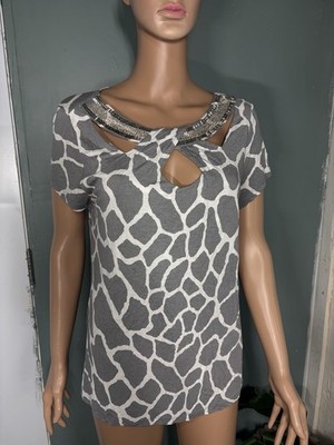 Giraffe Print Grey Blouse With Needed Kneck Cut Out  INC 