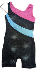 Tumbling Unitard size 160 on tag black w/pink  blue gymnastics dance leotard