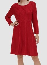 Jessica Howard Women's Red Cable-Knit Fit & Flare Pullover Sweater Dress Size S