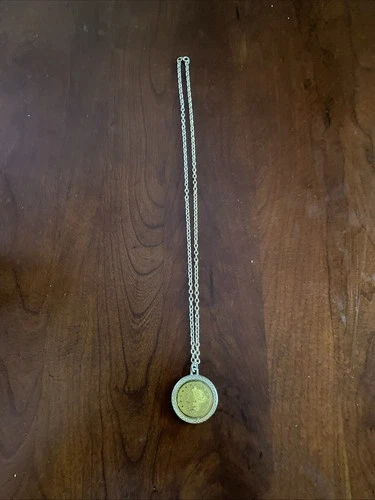 Vintage 1776 Lady Liberty Twenty Gold Coin Pendant Gold Tone Necklace