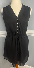 Guess Dress, XS Black, V Neck Sleeveless Button Front, Tie Waist