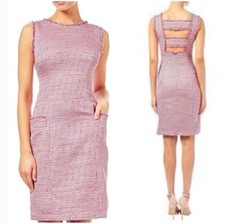 Adrianna Papell Onassis Pink Sleeveless Romantic Tweed Shift Dress NWT