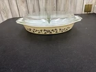 Vintage Pyrex 1.5 Qt Golden Acorn Oval Cinderella Divided Casserole Dish & Lid