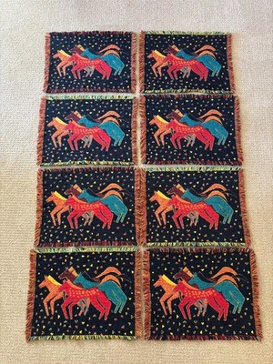 SET OF 8 VINTAGE LAUREL BURCH FABRIC PLACEMATS - ELK CANYON MARES - HORSES !!!!!