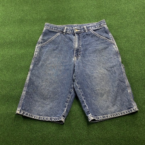 Pantaloncini jeans vintage larghi uomo taglia 30 blu denim jorts Y2K falegname gamba larga