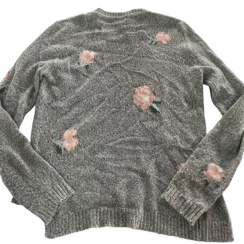 Xhilaration Sweater Womens Small Grey Pink Floral Crew Neck Cotton - Picture 2 of 6