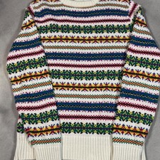 Vintage Lord Jeff Fair Isle Knit Sweater Made in USA 100% Cotton Medium