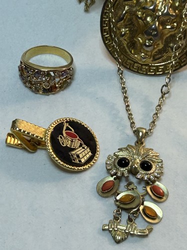 Vintage goldfarbenes Modeschmuck Konvolut: goldfarbene mystische Eule & Pfau - Bild 5 von 24